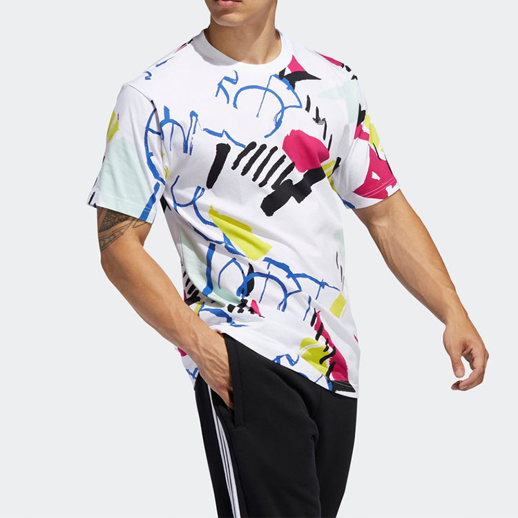 adidas originals Cozy Sports Printing Round Neck Short Sleeve White FM1550