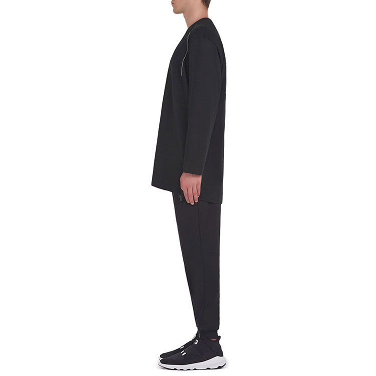 Men's Y-3 SASHIKO LS TEE Round Neck Pullover Long Sleeves Black T-Shirt DP0541