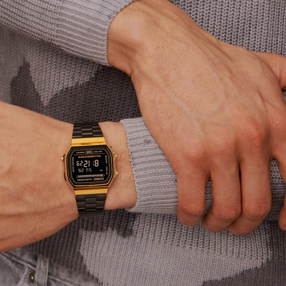 CASIO Standard Vintage Black/Golden Waterproof Mens BlackGold Digital A168WEGB-1B