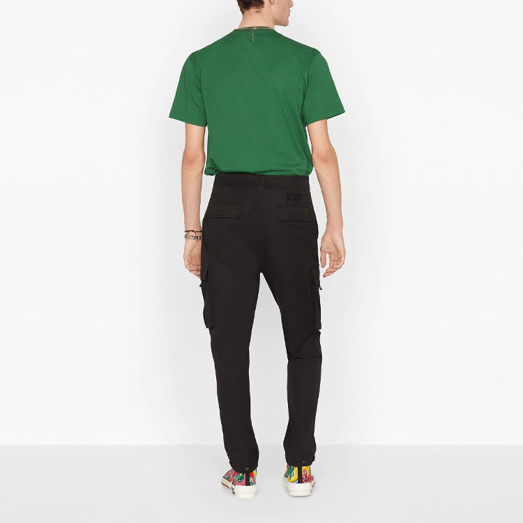 Men's DIOR x KENNY FW21 Crossover Pocket Alphabet Pattern Loose Short Sleeve Green 193J635A0677-C679