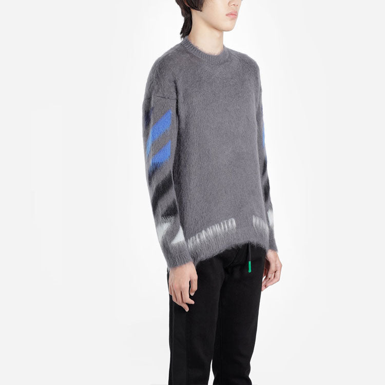 Off-White FW19 Arrow Mohair Sweater Men Grey OMHA036E19B020240788