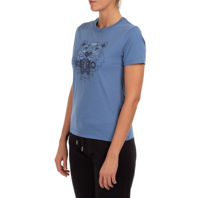 KENZO Tiger Head Printing Pattern Round Neck Short Sleeve Blue FA62TS8464YB-67