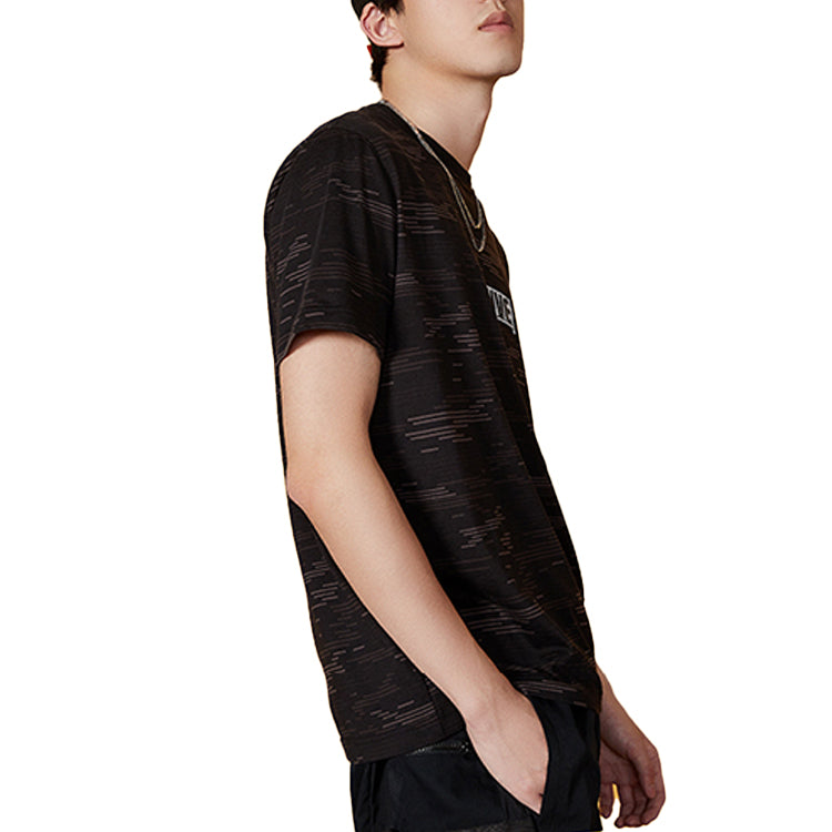 Li-Ning BADFIVE Sports Round Neck Short Sleeve Black Camouflage AHSQ239-3