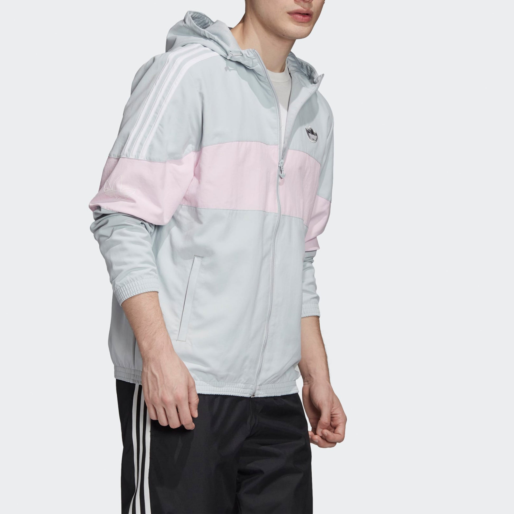 adidas originals hooded Windbreaker Colorblock Casual Sports Jacket Transparent Gray FM3891