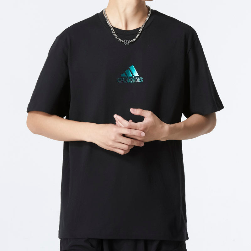 Men's adidas Minimalistic Alphabet Logo Printing Athleisure Casual Sports Round Neck Short Sleeve Black T-Shirt HM2978