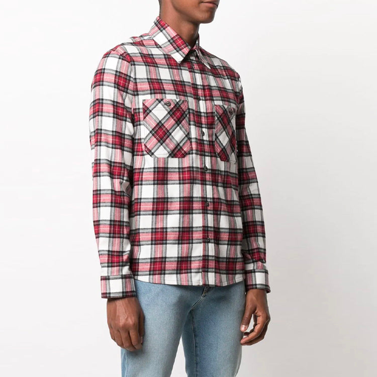 Men's Off-White SS21 Plaid Back Arrow Red Shirt OMGA133R21FAB0022500