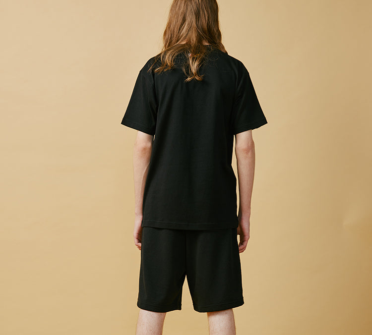 PJ's Vigor Multi-Color Surf Grid Pattern Printing Short Sleeve Unisex Black 20SSTS1024-P