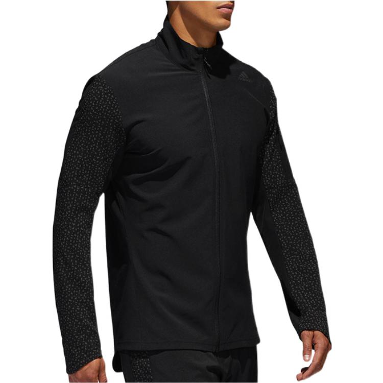Men's adidas Solid Color polka dots Logo Zipper Stand Collar Jacket Black BQ7723