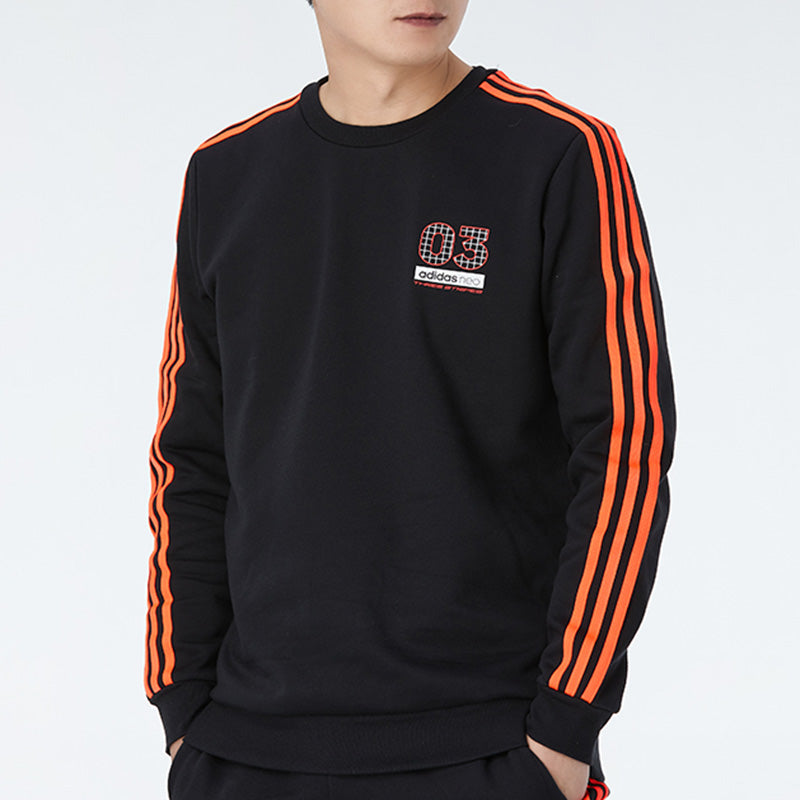 adidas neo Back Printing Fleece Lined Stay Warm Round Neck Pullover Sports Black GQ7056