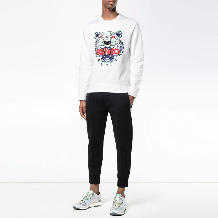 KENZO Tiger Head Logo Round Collar Long Sleeve Male White F555SW0014XW-01