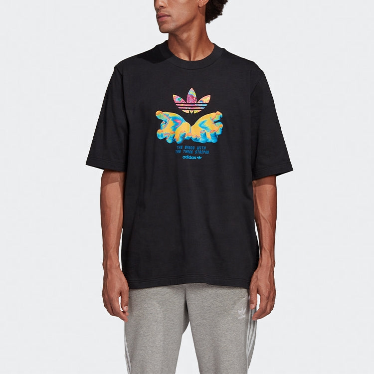 adidas originals Graphic Tee Retro Pattern Printing Sports Short Sleeve Black GK7182