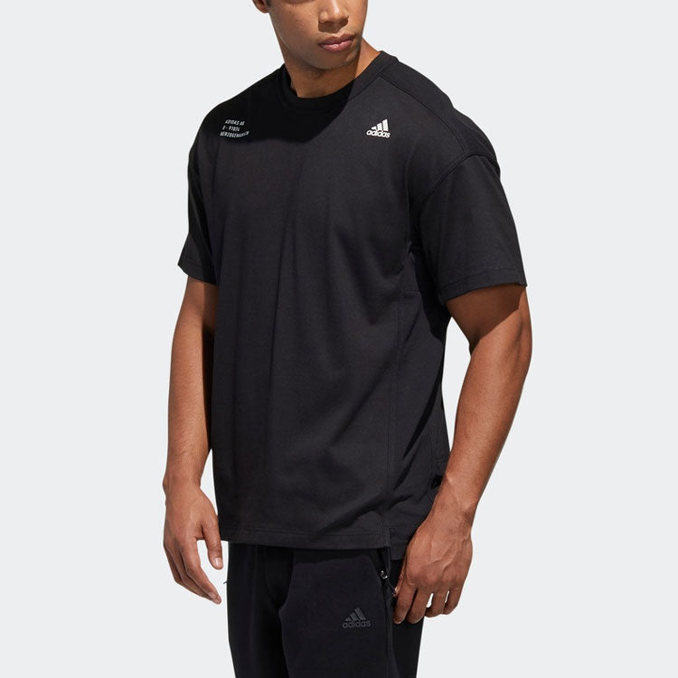 adidas M Tech Tee Logo Printing Loose Sports Round Neck Short Sleeve Black FT6629