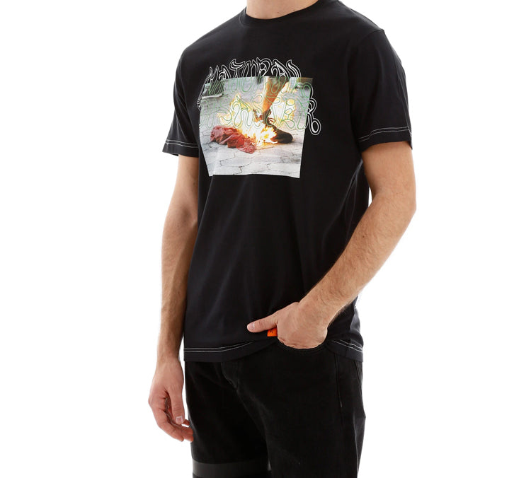 Men's HERON PRESTON Printing Pattern Short Sleeve Black HMAA004S209140371088