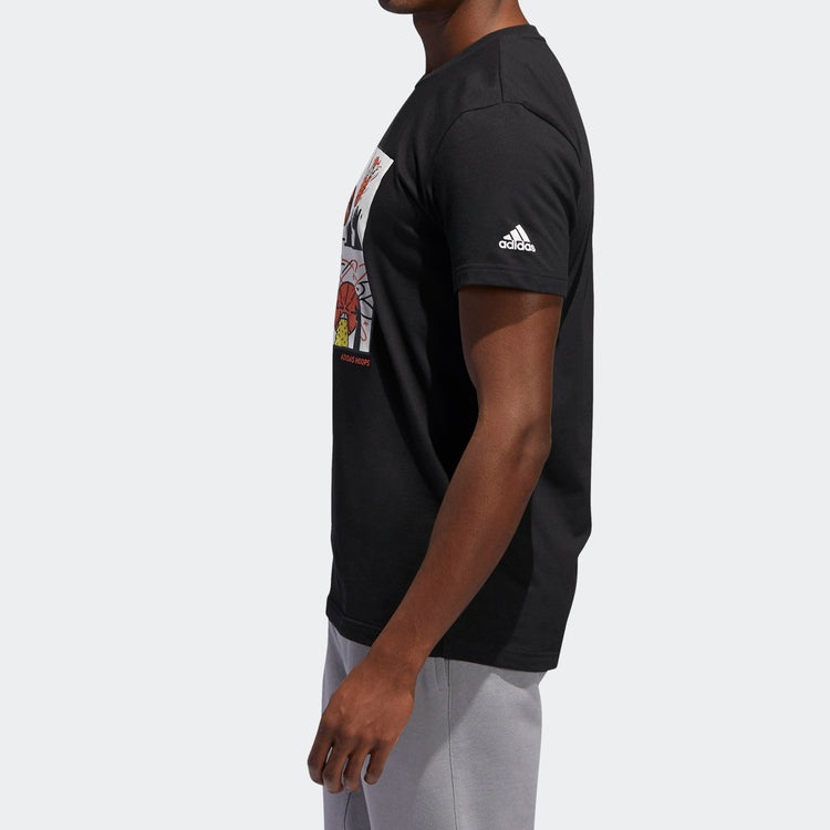 adidas Basketball Cartoon Printing Short Sleeve Black DU6857