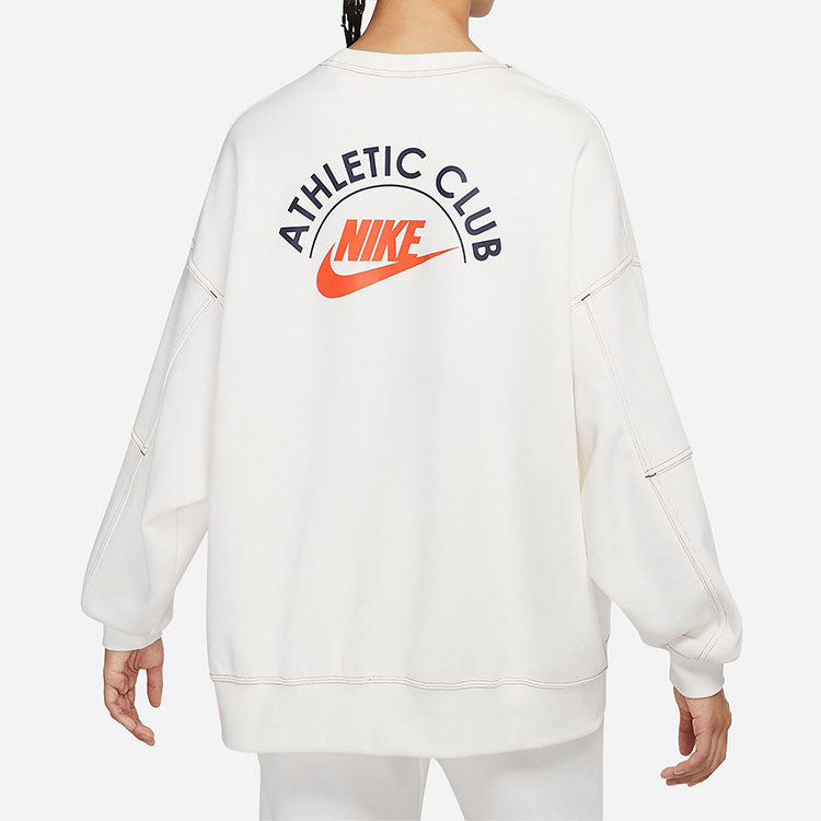 (WMNS) Nike SS22 Sportswear Athletic Club Printing Fleece Round-neck Swea White DQ9146-133