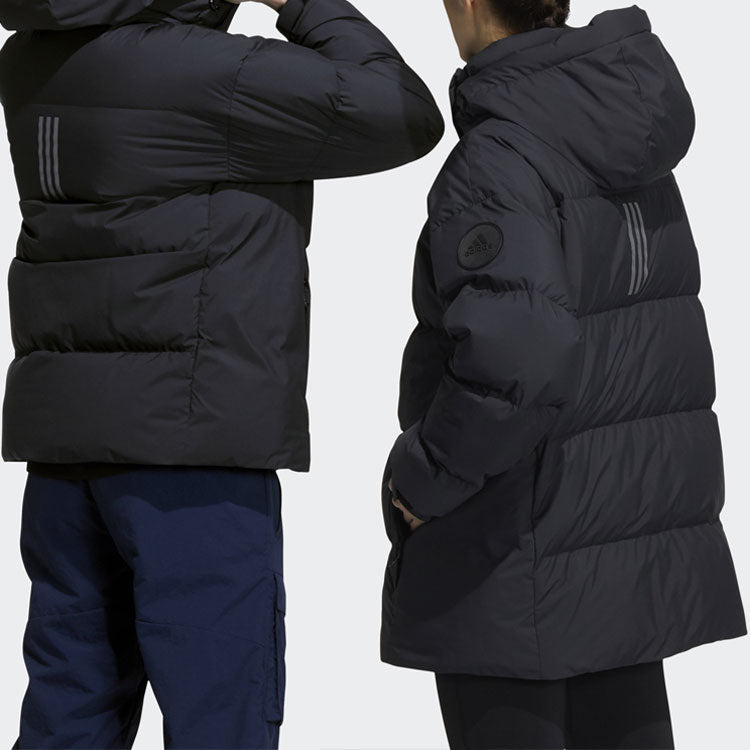 adidas 800 Solid Color Sports Hooded With Down Feather Black Jacket H23074