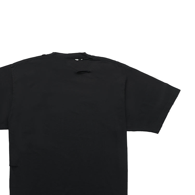 Men's Balenciaga SS21 Alphabet Printing Pattern Hole Round Neck Short Sleeve Black 651795TKVB81070