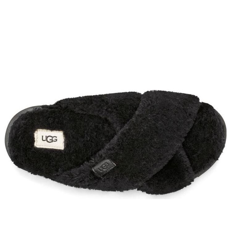 (WMNS) UGG Fuzz Sugar Cross Slide 'Black' 1135131-BLK