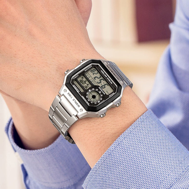 CASIO G Shock Quartz Sports Waterproof Mens Silver Digital AE-1200WHD-1A