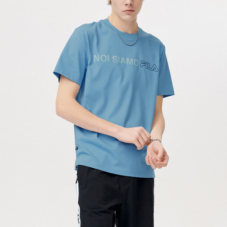 Men's FILA FUSION Alphabet Logo Printing Sports Knit Short Sleeve Blue T11M121114F-DB