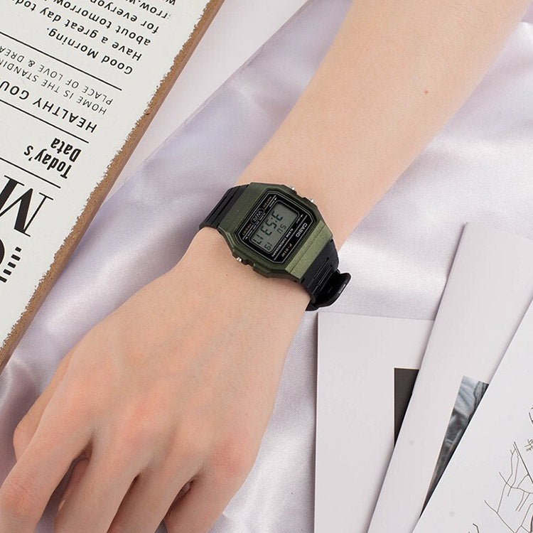 CASIO Waterproof Unisex Mens Black/Green Digital F-91WM-3A