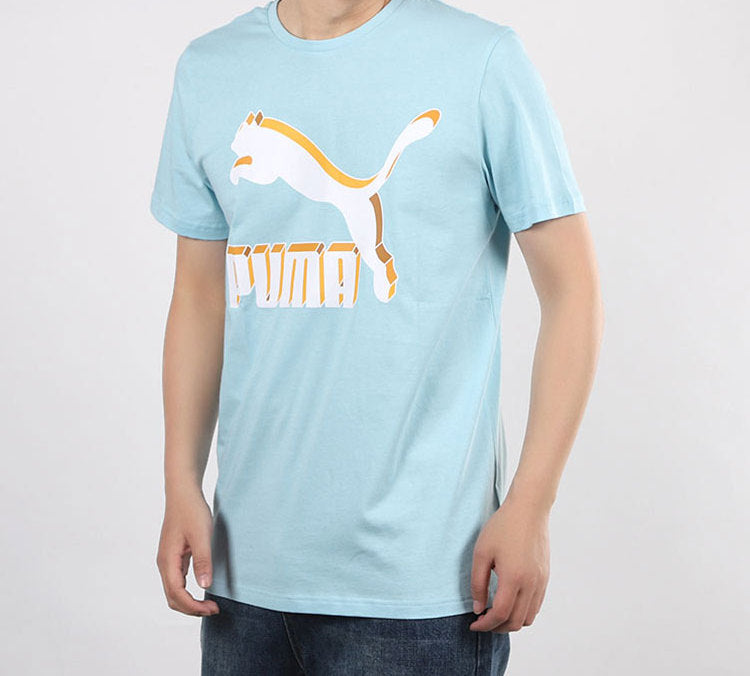 PUMA 3D Large Logo Printing Short Sleeve Blue 596535-18