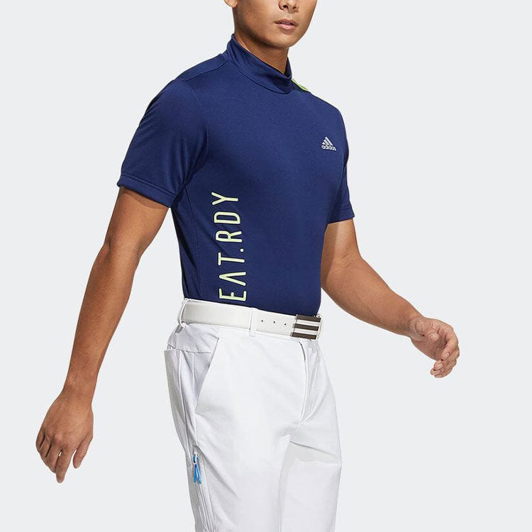 adidas Printing Alphabet Logo Splicing Stand Collar Short Sleeve Blue HA3127