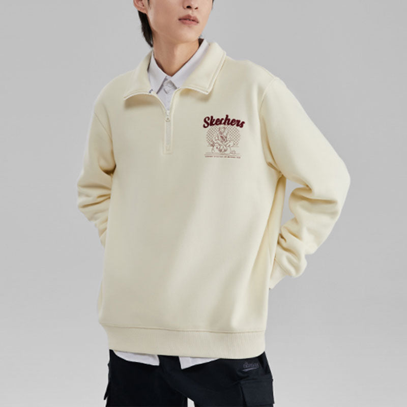 Skechers Basic Woven Half-Zip Crew Sweater 'Black White' P423U015
