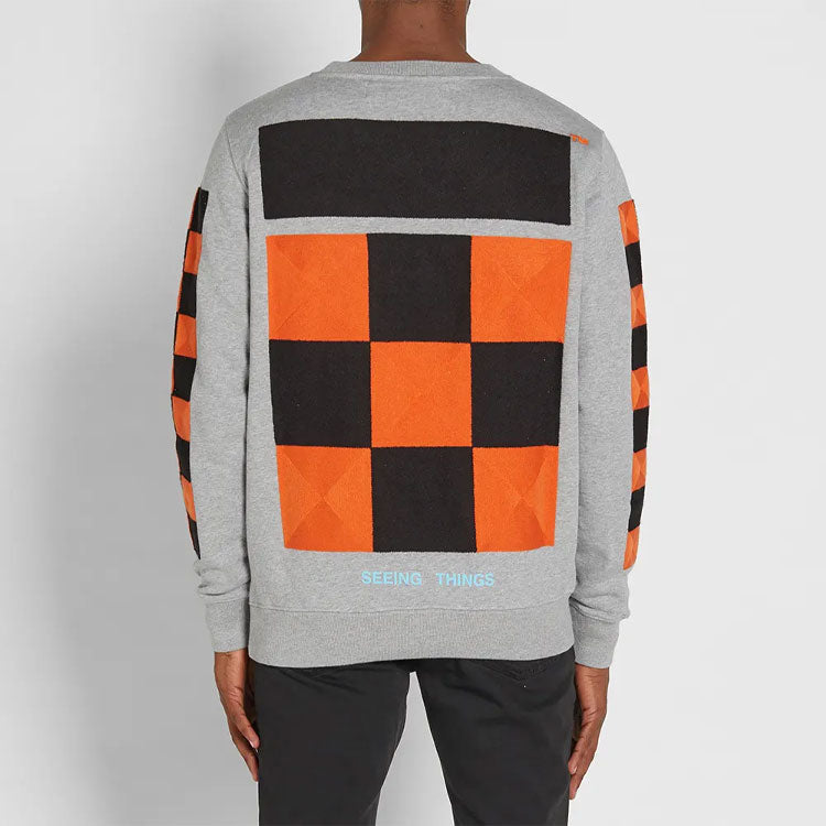 Off-White Back Printing Plaid Round Neck Pullover Version Gray OMBA003F171920230719