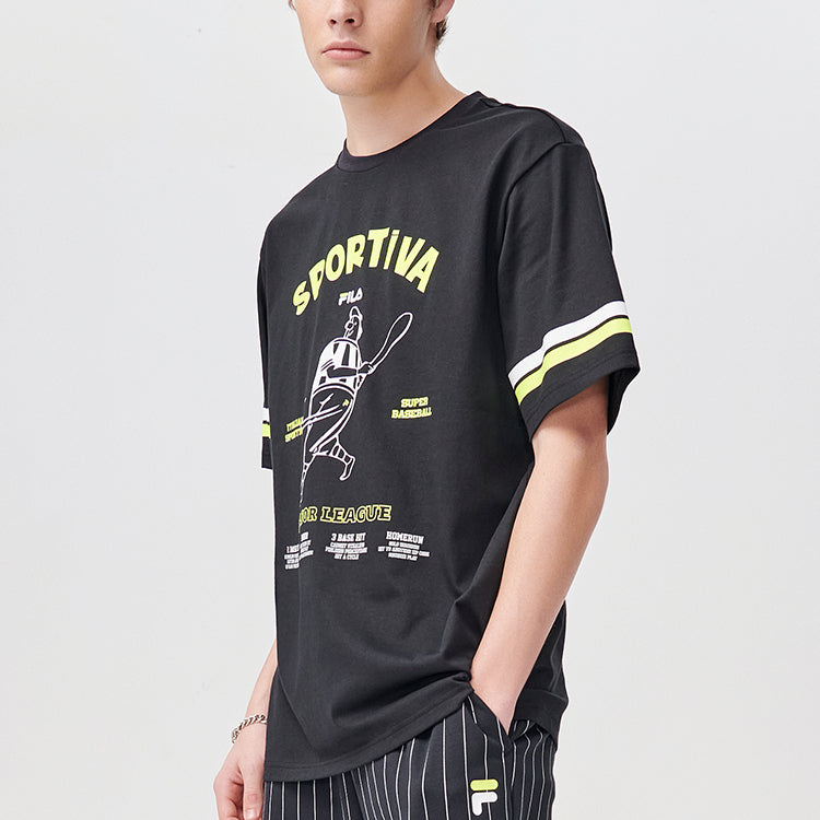 Men's FILA FUSION Alphabet Printing Round Neck Short Sleeve Black T11M122110F-BK