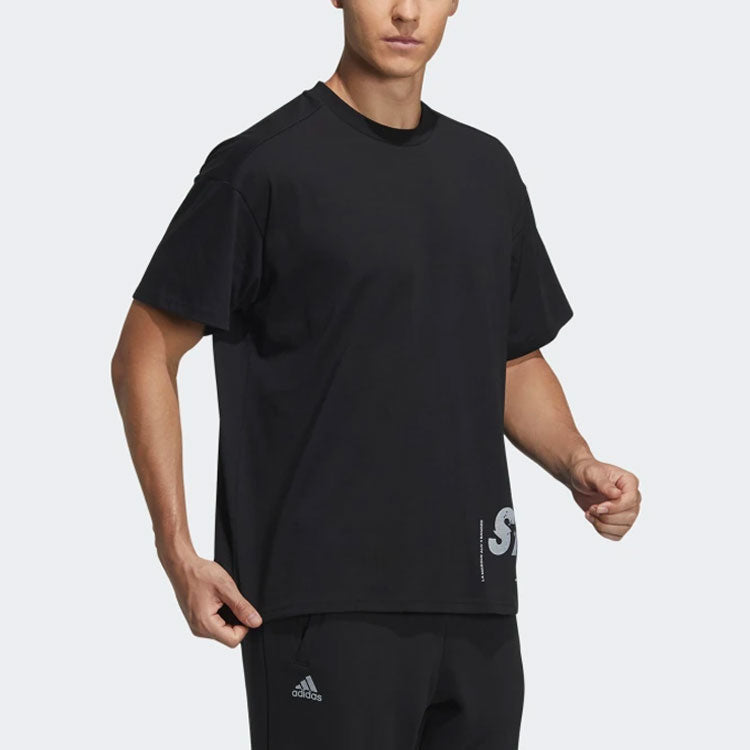 Men's adidas Alphabet Printing Casual Round Neck Short Sleeve Black T-Shirt GL8714