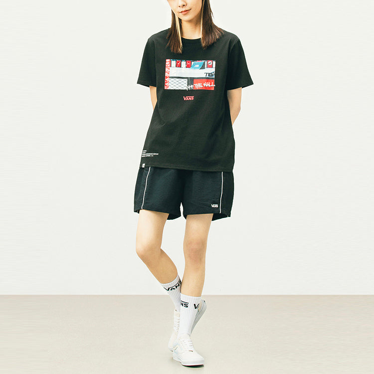 (WMNS) Vans Retro Printing Sports Round Neck Short Sleeve Black VN0A5F1XBLK