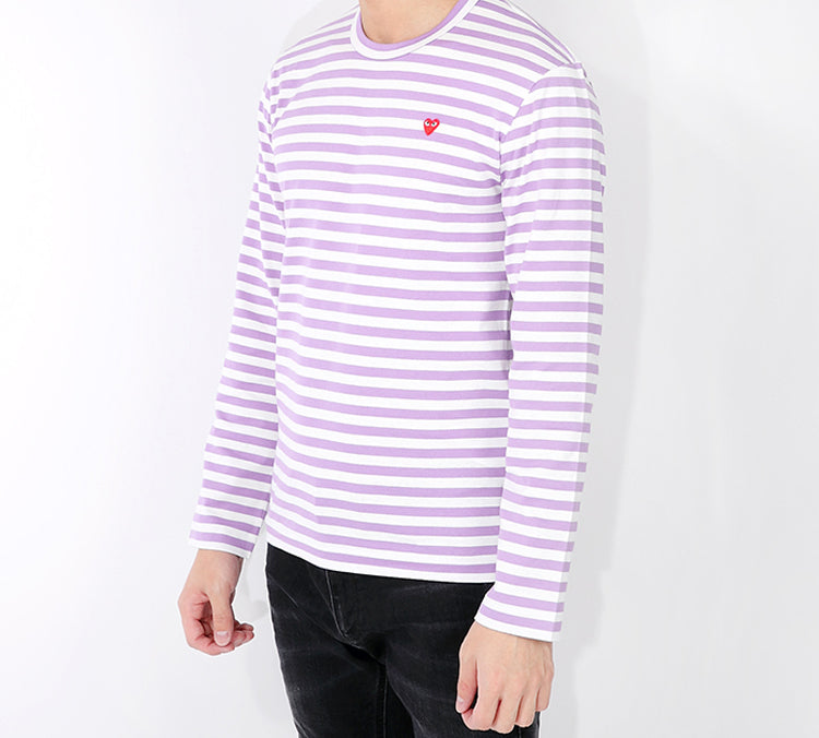 COMME des GARCONS PLAY Striped Mini Logo Long Sleeves Tee 'Pink' AZ-T218-051-4