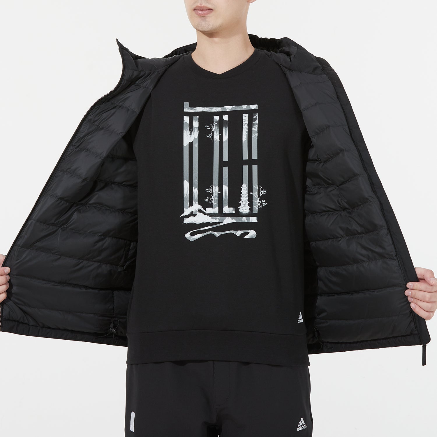 adidas 3st Down Jkt Logo Printing Side Stripe Sports Stay Warm hooded down Jacket Black H23080