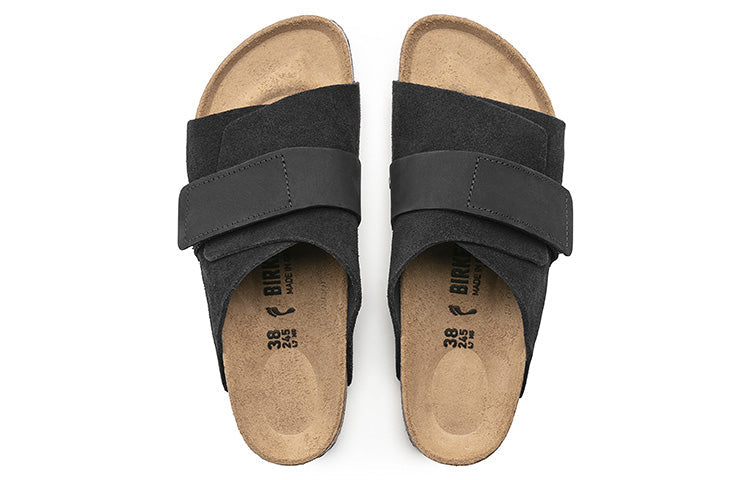 Birkenstock Kyoto Nubuck-Suede Leather Sandals 'Black' 1022350