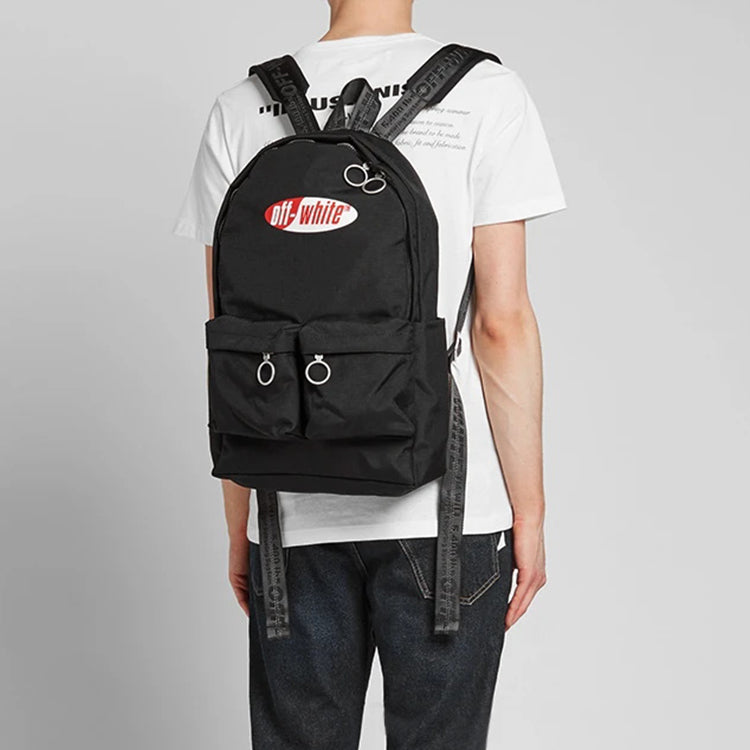 Off-White Red White Logo Multiple Pockets backpack schoolbag Black OMNB003S19D360061020