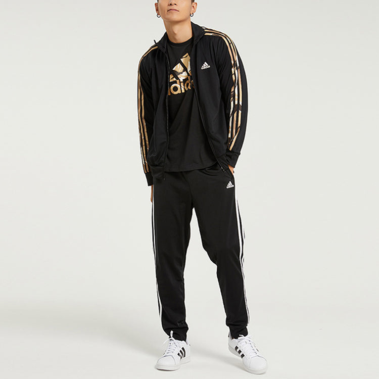 Men's adidas 3s Tt Tric Camouflage Stripe Sports Knit Stand Collar Jacket Autumn Black H48437