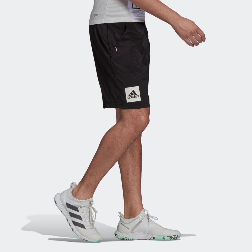 Men's adidas Elastic Waist Straight Solid Color Shorts Black HA2557