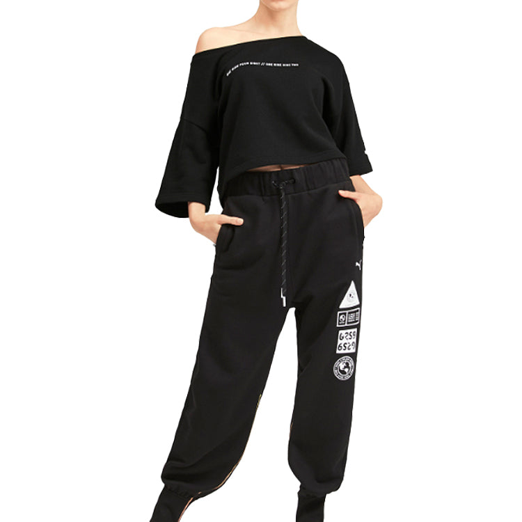 (WMNS) PUMA Printing Round-neck Sweatshirt Black 579782-03