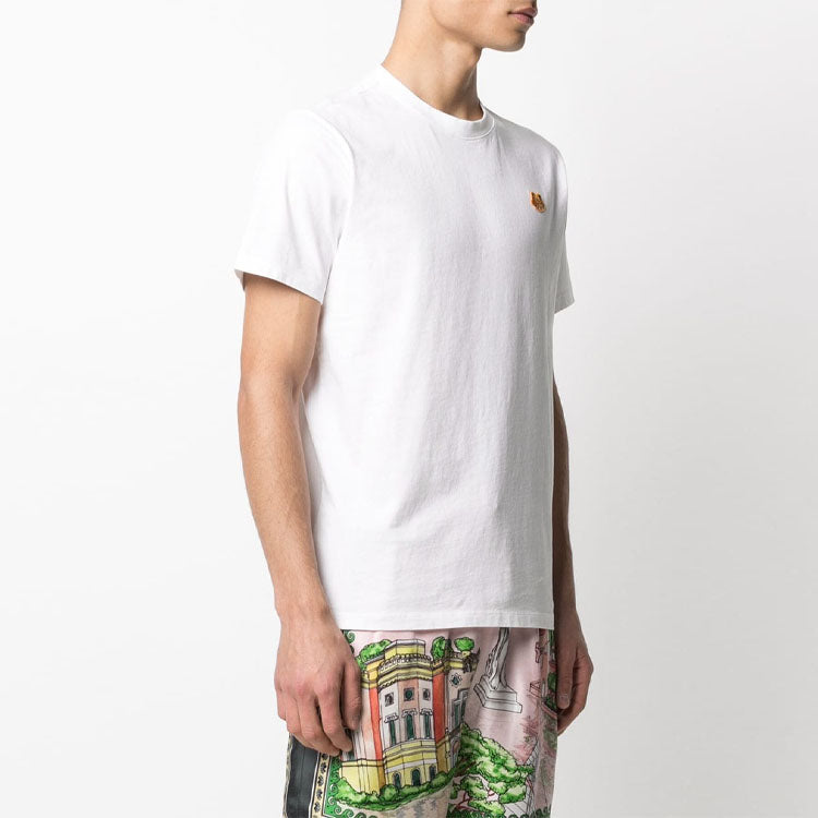 Men's KENZO SS22 Small Tiger Head Embroidered Logo Round Neck Short Sleeve White FB55TS0034SA-01B