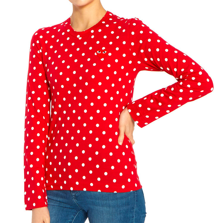 (WMNS) COMME des GARCONS PLAY Polka Dot Long Sleeve Tee 'Red White' AZ-T165-051-3