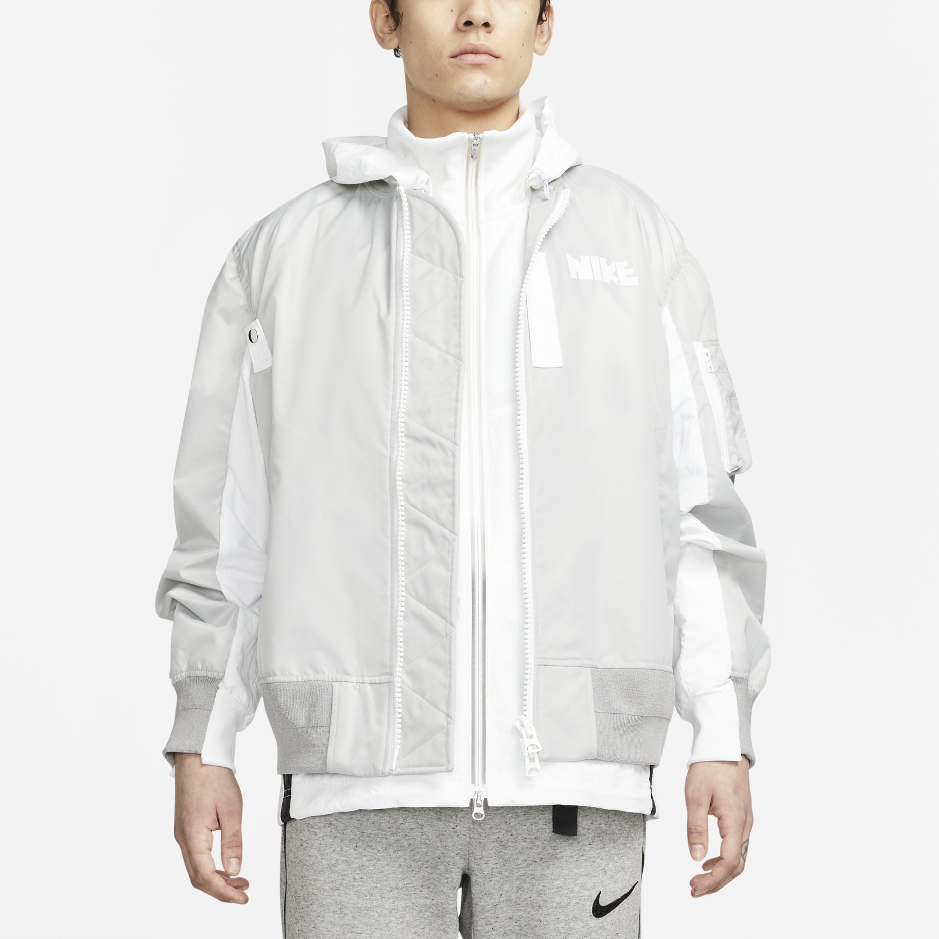 Nike x sacai Double Layer Sports Hooded Jacket Asia Sizing 'Grey' CZ4697-097