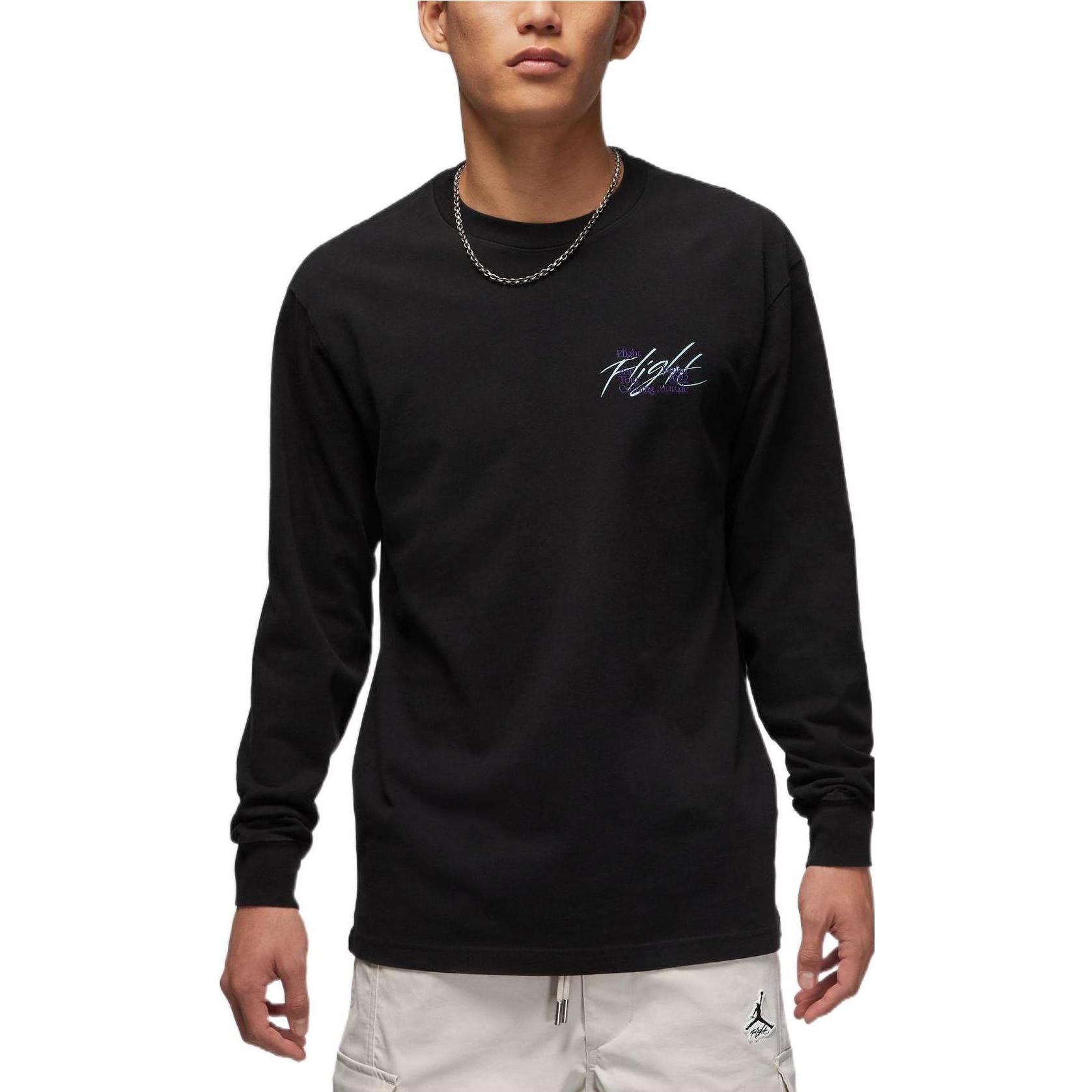 Men's Air Jordan Alphabet Printing Solid Color Round Neck Long Sleeves Black DN3411-010