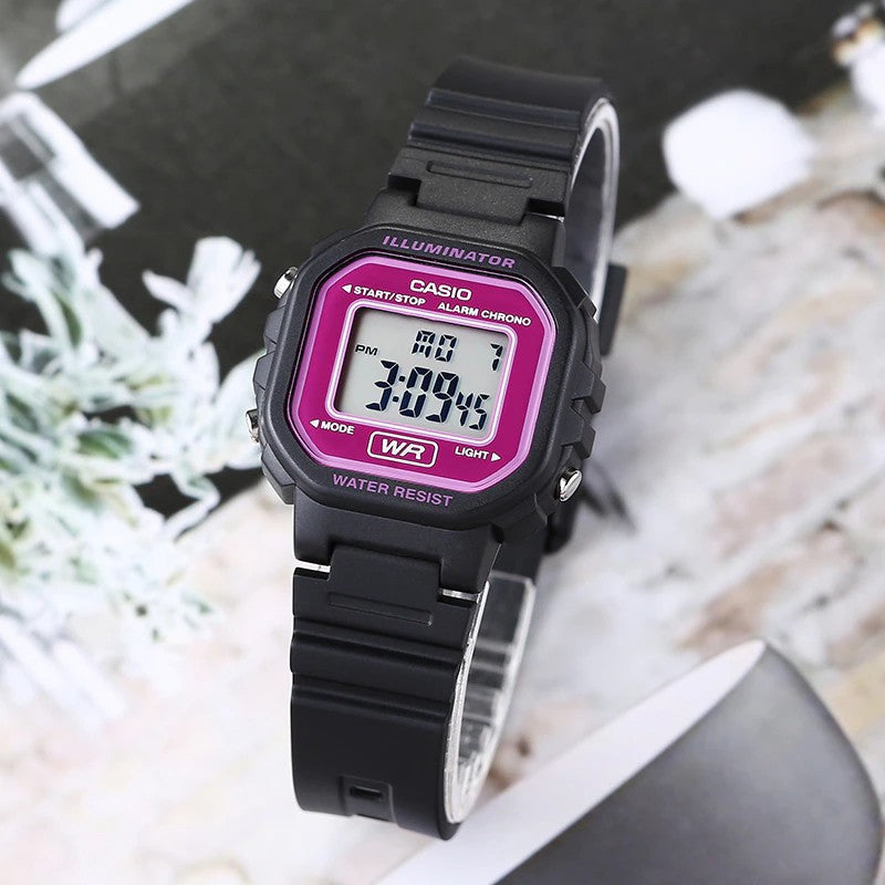 CASIO STANDARD Electronic Pink/Black Unisex Pink DialBlack Strap Unisex Mens PinkBlack Digital LA-20WH-4A