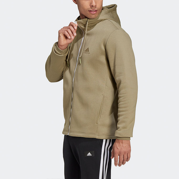 adidas Solid Color Zipper Long Sleeves Sports Hooded Jacket light green HU0294
