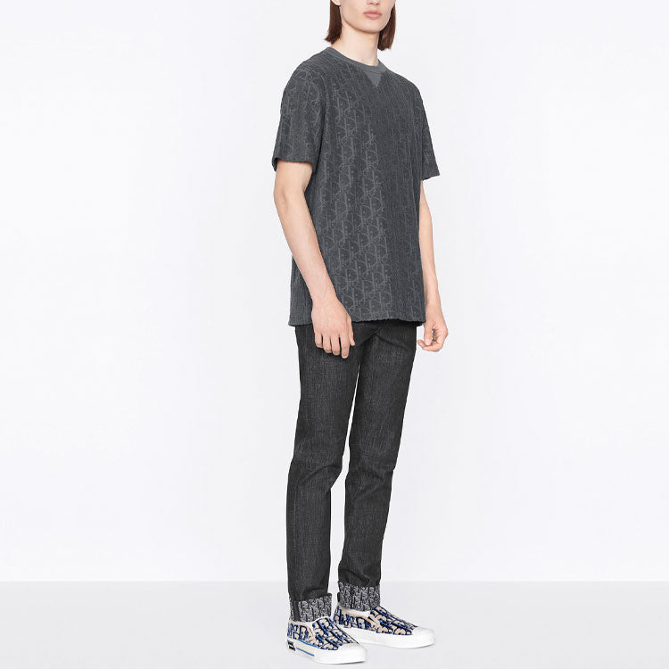 Men's DIOR SS22 Oblique Printing Cotton Round Neck Short Sleeve Gray 113J692A0614-C888
