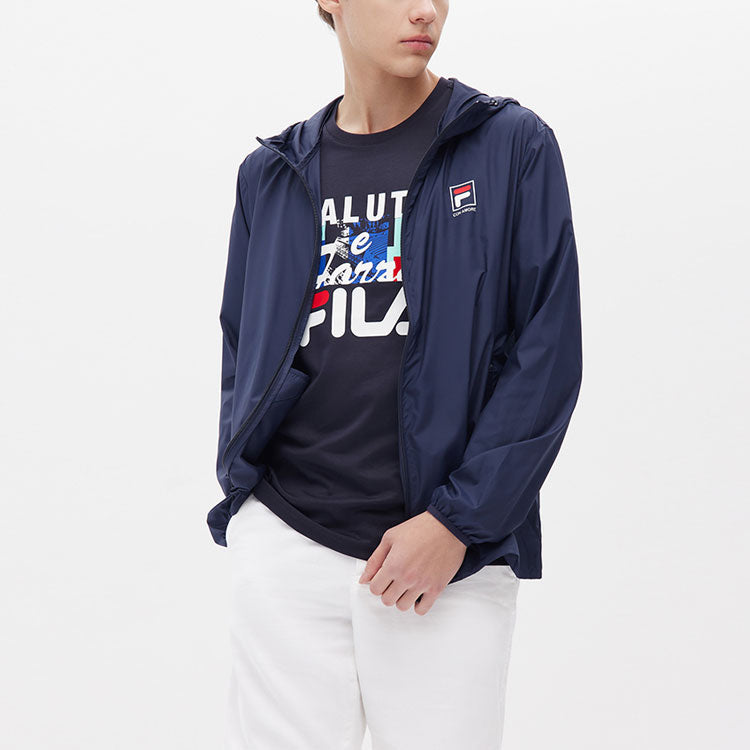 FILA Logo Printing Casual hooded Thin and light Jacket Blue F51M128712F-NV