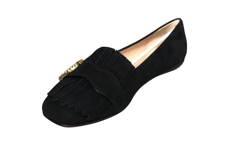 (WMNS) Gucci Marmont Fringe Suede Ballet Flats 'Black' 454299-C2000-1000