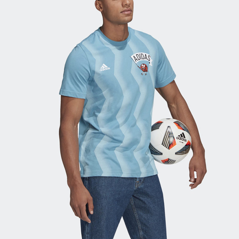 adidas Soccer/Football Sports Cartoon Printing Round Neck Short Sleeve Blue GN6893