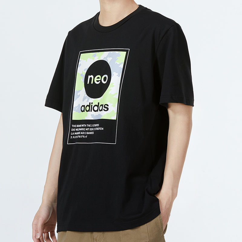 Men's adidas neo Sw Dig Logo T Athleisure Casual Sports Round Neck Large Logo Short Sleeve Black T-Shirt HC9712